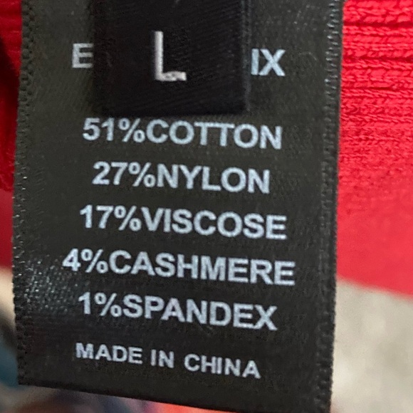 ELEVEN SIX RED RIBBED BODYCON SWEETHEART NECKLINE CASHMERE BLEND DRESS, LARGE - Picture 7 of 7